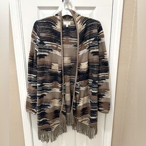 LUCKY BRAND Aztec Open Front Cardigan Size Medium Aztec fringe hem
